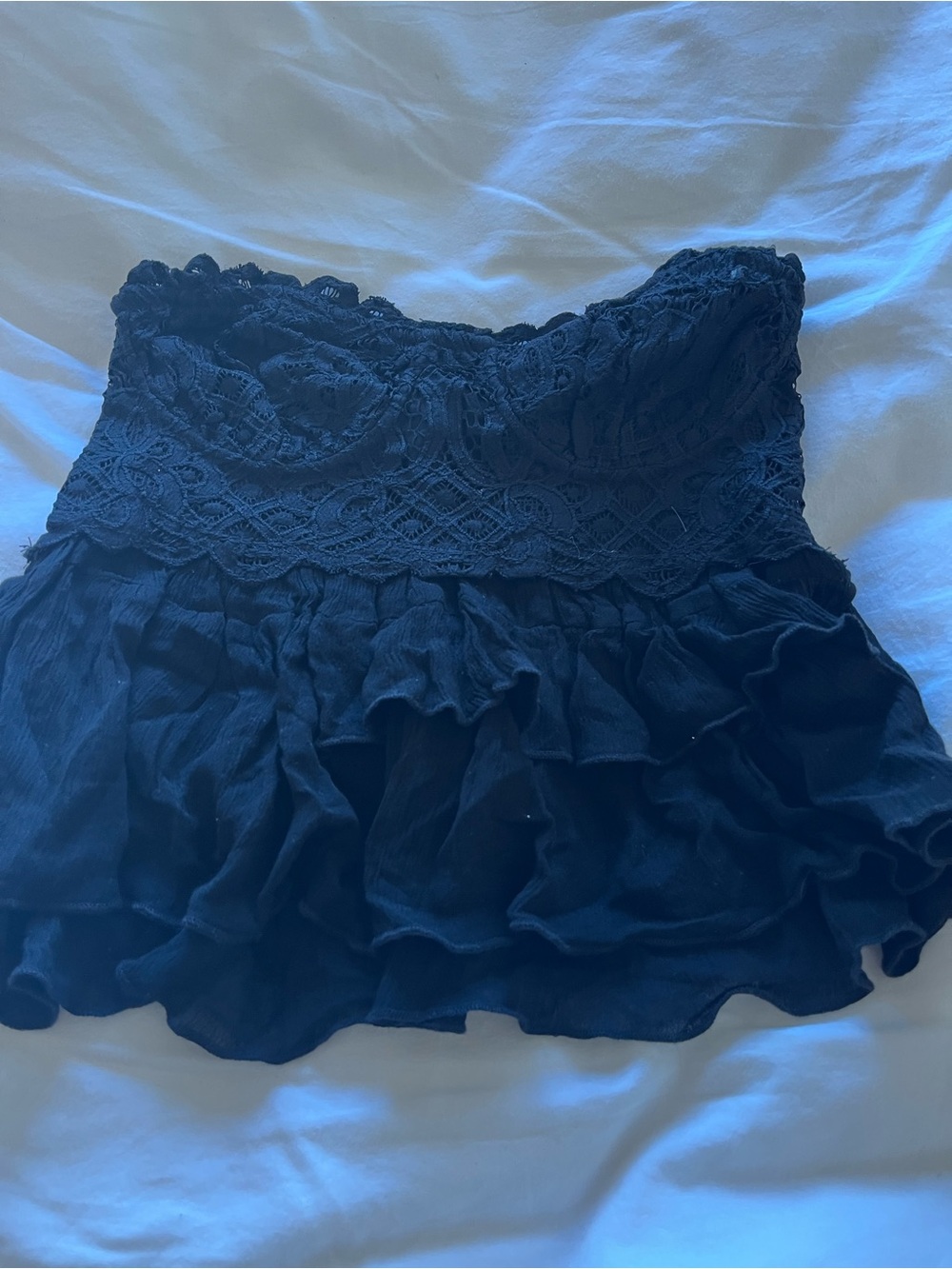 Black Lace-Detail Ruffle Tunic Top
